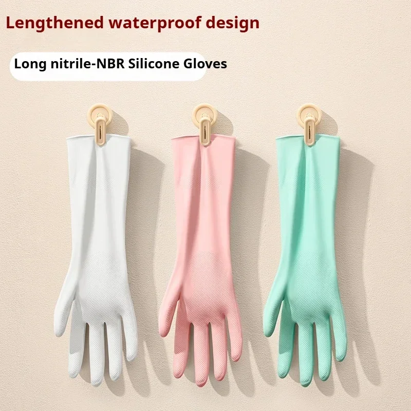 1Pair NBR Dishwashing Gloves Extra Long Thick Nonslip Wearresistant Kitchen Housework Cleaning Car Washing Rubber Gloves
