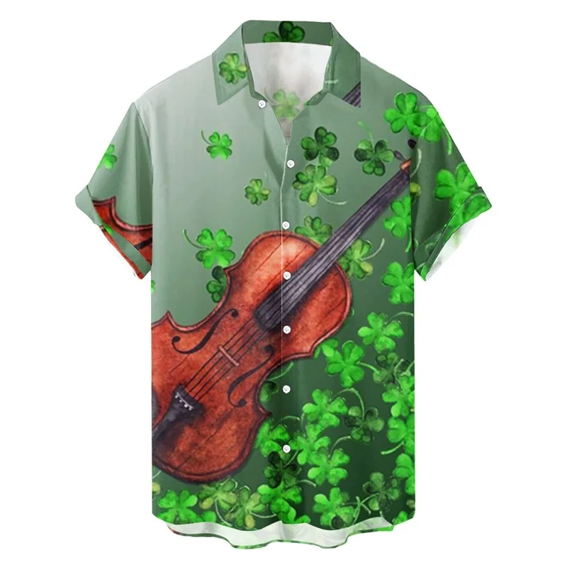 thumbnail image 1 of Camisa del día de San Patricio 2024 para hombre, camiseta con estampado 3D completo de cuatro hojas verdes, camiseta informal de manga corta para festivales y playas, 1 of 5