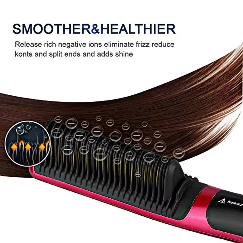Hair & Beard Straightener Ionic Ceramic Hot Comb Electric Straighten Curling Hair Brush Negative Ion Anti-scalding Styling Tool