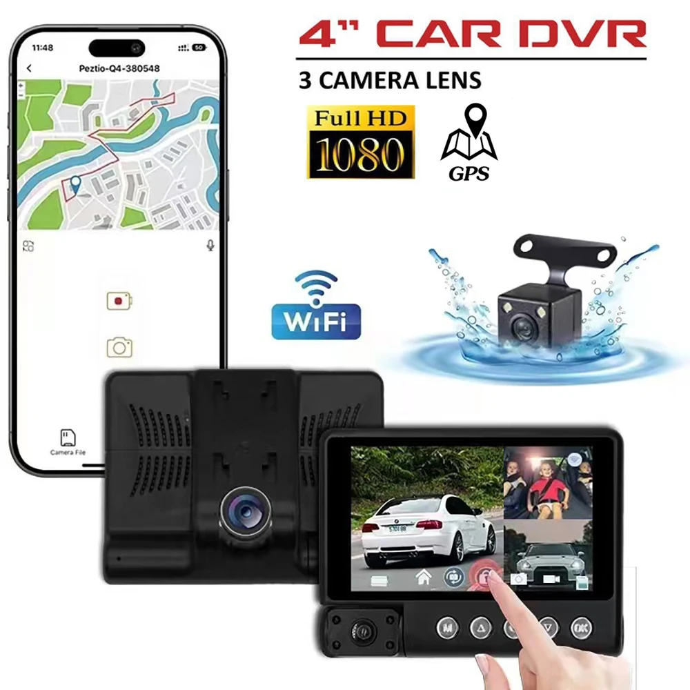

Автомобильный видеорегистратор с Wi-Fi, 1080P, телефон с камерой заднего вида, видеорегистратор с ночным видением, Автомобильный видеорегистратор, GPS, автомобильные аксессуары, вид сзади