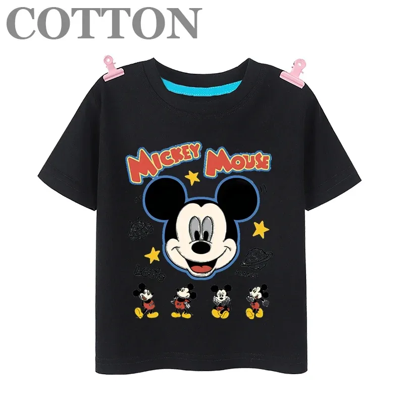 

Хлопковая детская футболка, модная детская одежда, летняя мультяшная футболка с коротким рукавом для девочек с рисунком Диснея Микки Мауса