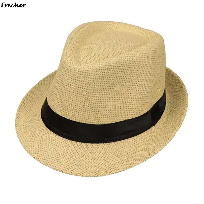 Fashion Boys Beach Jazz Hats Wedding Party Dress Up Costume Straw Weave Panama Kids Summer Flat Brim Fedora Hat Chapeau with_voghion.com