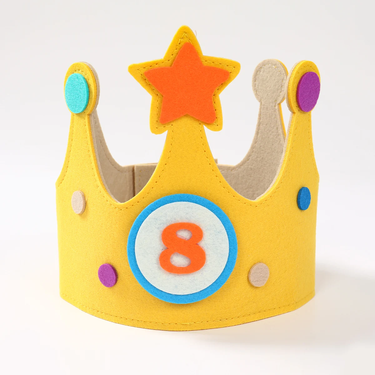 Yellow Felt Crown Birthday Hat Happy 1st-9th Birthday Party Decoration Kids Girl Boy 0-9 Year Old Party Hat Spplies