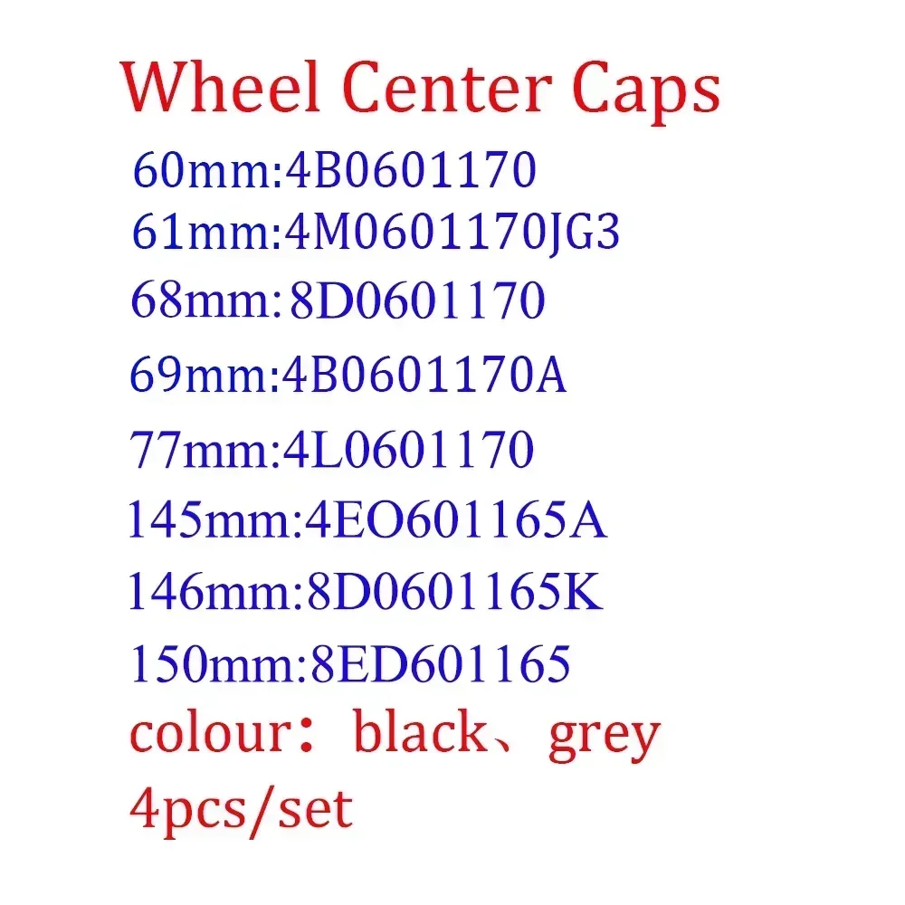 Wheel Hub Caps For Audi 60/61/68/69/77MM Car A4 A6L A7 A8 A3 A5 A6 S3 S4 Q3 Q5 Q5L Q7 RS3 RS4 RS5 RS6 TT Accessories