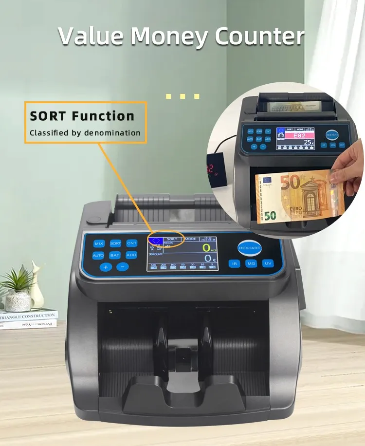 Description Picture 4 of itemPKR/EUR/INR/IQD Mix Value Money Counting Machine Fake Cash Bill Detector 6000E Banknote Counters
