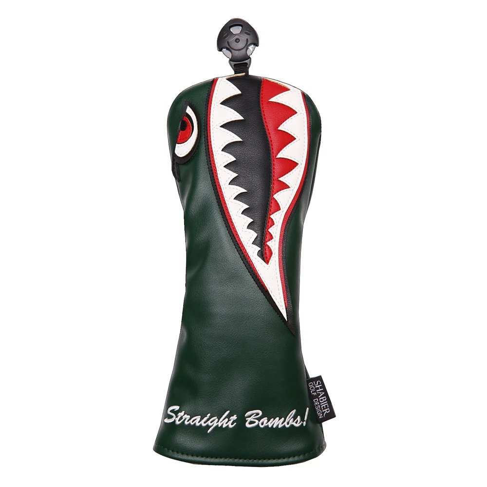 Cubierta de cabeza de Golf híbrida de madera verde con diseño de tiburón grande, cubiertas de cuero PU para Conductor de Club de Golf