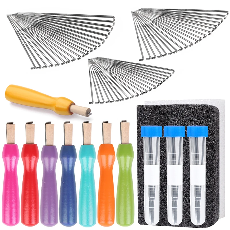 Nonvor 73Pcs DIY Craft Wool Felt Tools Kit with Colorful Wooden Handle Needle Felting Tools Wool Felting Needles Set Foam Pads