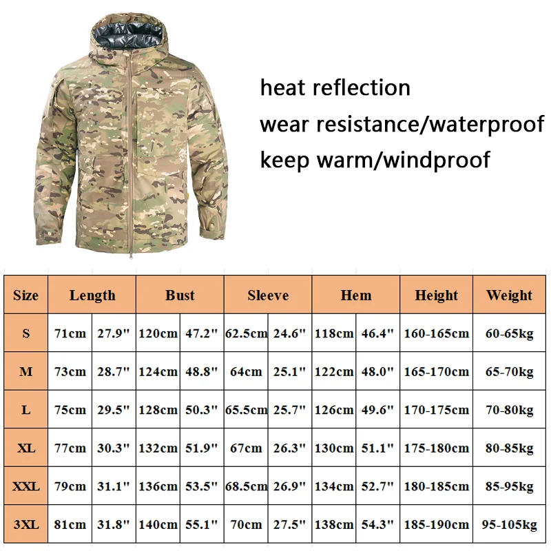 HAN WILD Military Tactical Jacket Super Thick Windbreaker Winter Parkas Hunting Clothes Camping Coat Polar Army Jacket -25°F