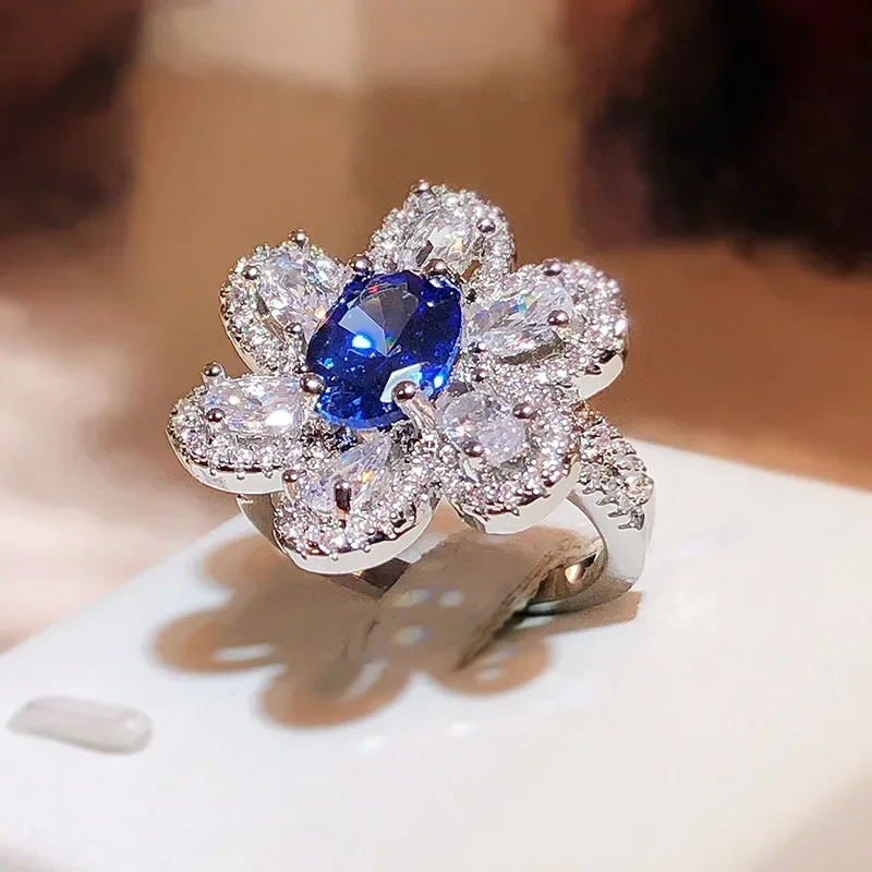 

100% 925 Sterling Silver Natural Diamond with Mini Sapphire Ring for Women Fine Anillos De Silver 925 Jewelry Diamond Ring Box