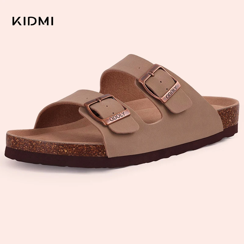 Kidmi Women's Cork Footbed Slippers Summer Women Flat Sandals With Cork Beach Slides Adjustable Buckle With Open Toe Sandals