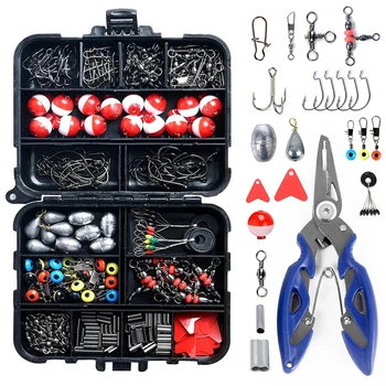 263pcs Outdoor Fishing Accessories Set With Tackle Box Including Plier Jig Hooks Sinker Weight Swivels Snaps Sinker Slides Kit 1