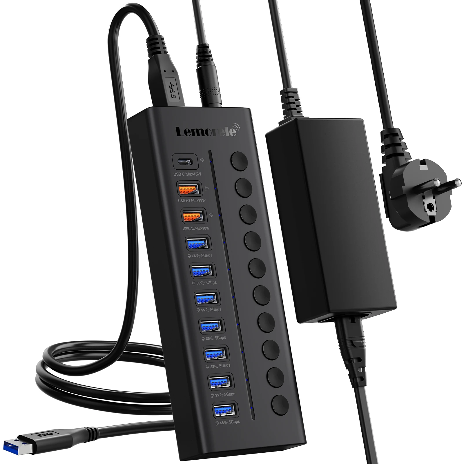 

Lemorele TC120 USB HUB 3 0 USB High Speed Splitter 10 Port 5Gbps Hub Use Power Adapter with Switch Long Cable For Mac OS Windows