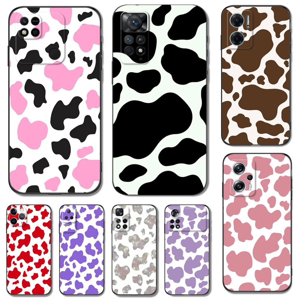 Black Tpu Case For Xiaomi Mi 11I 5G Redmi Note 11 11S 11T Pro Plus 4G 5G Cover Cow Print Pattern