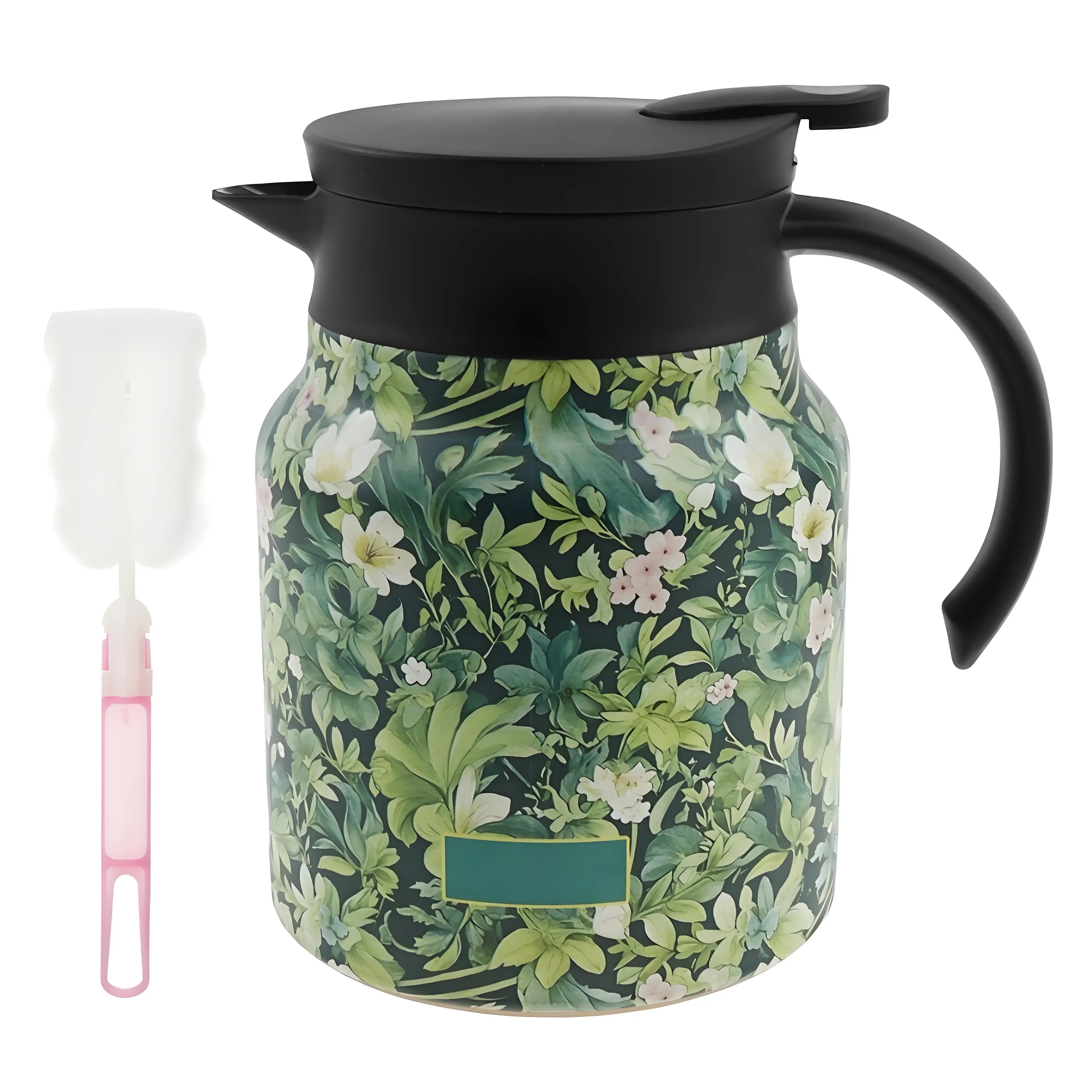 Elegant Floral Stainless Steel Insulated Tea Kettle with Handle and Built-in Infuser, 1L Capacity