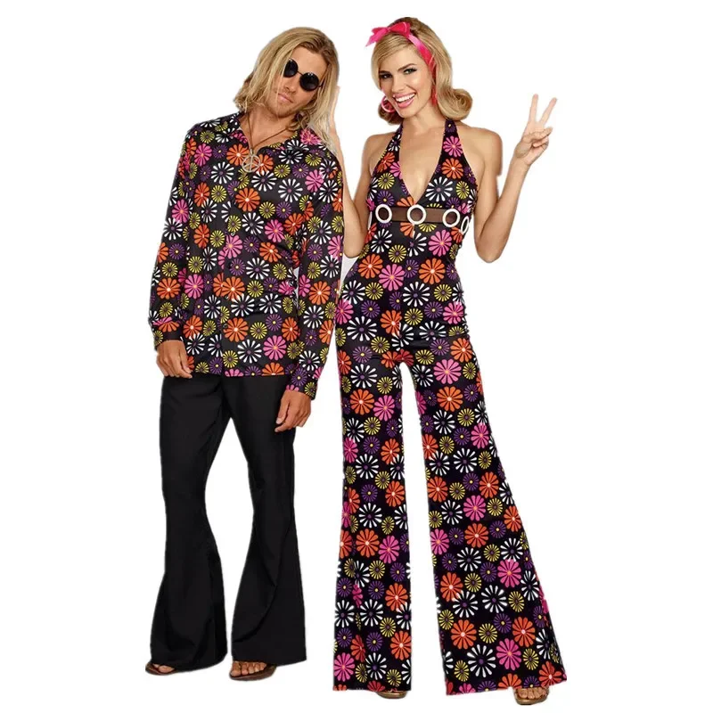 

Purim Halloween Hippie Costumes for Men Vintage 1970s Disco Stage Performance Dancing Suit Rock Women Hippies Cosplay Outfit