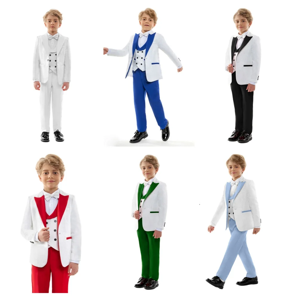 Formal Child Plaid Suit Set 2024 Wedding Host Show Party Performace Spring Autumn Flower Boys Kids Blazer Vest Pants Clothes