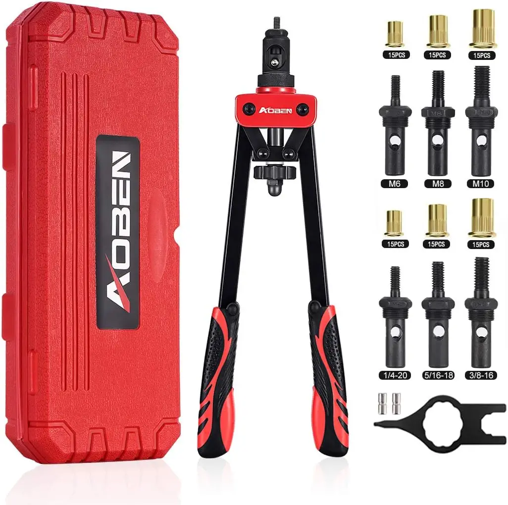 Rivet Nut Tool Professional Hand Rivet Nut Setter Kit 14" Labor-Saving and Compact Design Including 6 Interchangeable