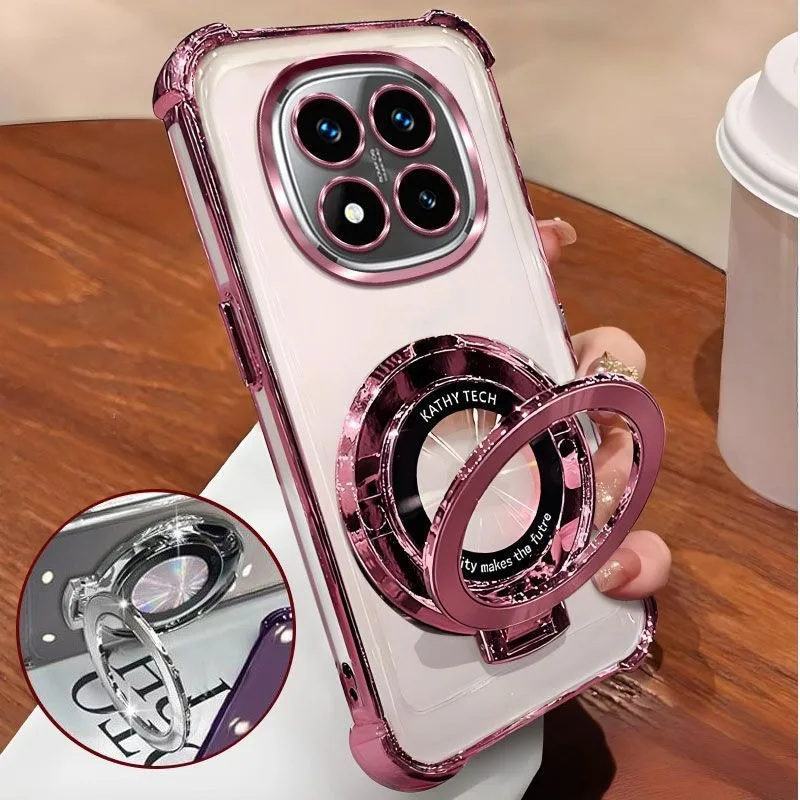 Luxury Transparent Soft Silicone Corner-Airbag Case with Magnetic Bracket Cover