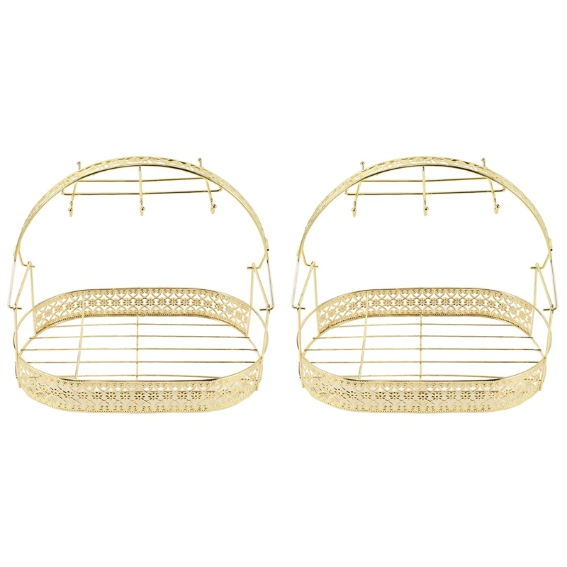 

2X Gold Large-Capacity Storage Rack Plating Coffee Cup Hob Dish Rack Can Hang Most Cups, Saucers