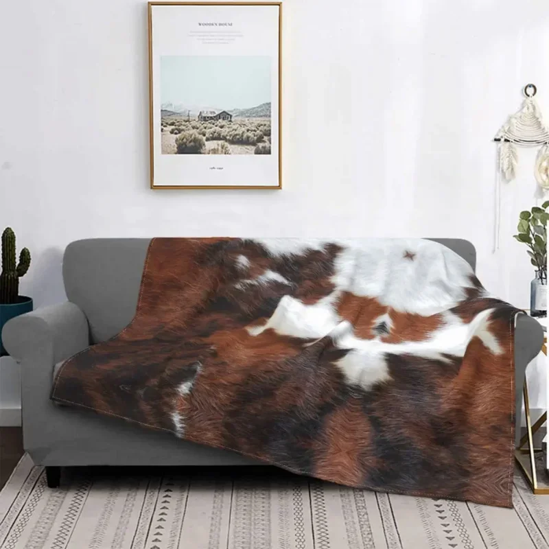 

Cowhide Rodeo Flannel Blanket Animal Fur Skin Leather Texture Funny Throw Blankets for Bed Sofa Couch