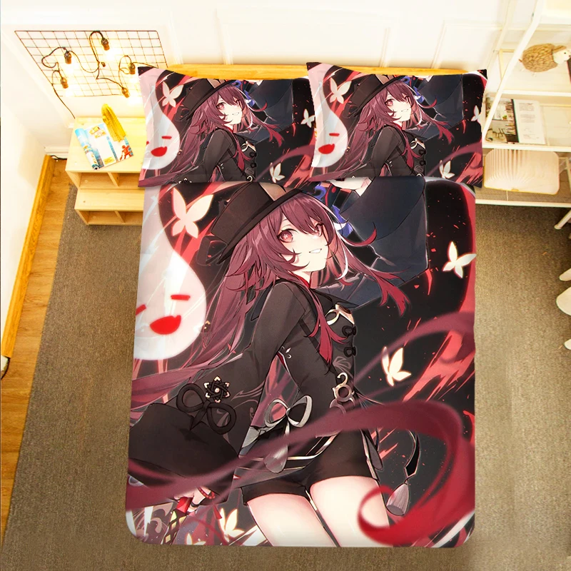 Genshin Impact HuTao Girl 3PCS Duvet Cover Sets Cartoon Bedding Children Room Pillow Case 