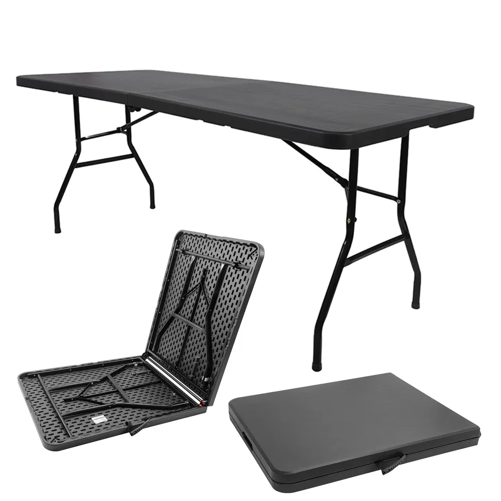 SUGIFT Folding Table 6ft Portable Heavy Duty Plastic Fold-in-Half Utility Foldable Table Plastic Dining Table (BLACK)