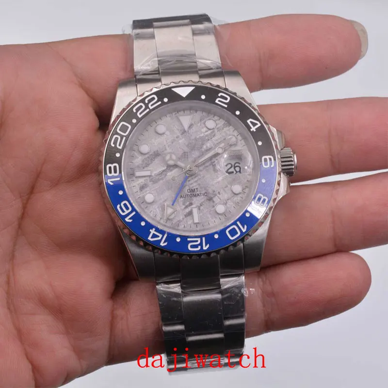 

40mm Bliger Meteorite pattern dial ceramic bezel 316L stainless steel case GMT automatic sapphire crystal luminous mens watch
