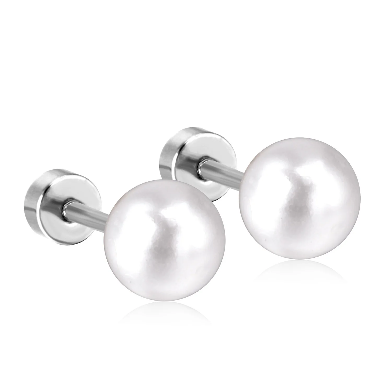 Pearl Stud Earrings for Women Screw Stainless Steel Earrings 8mm WhiteTiny 20G Piercing Sleeper Mens Fashion Tragus Ears 5