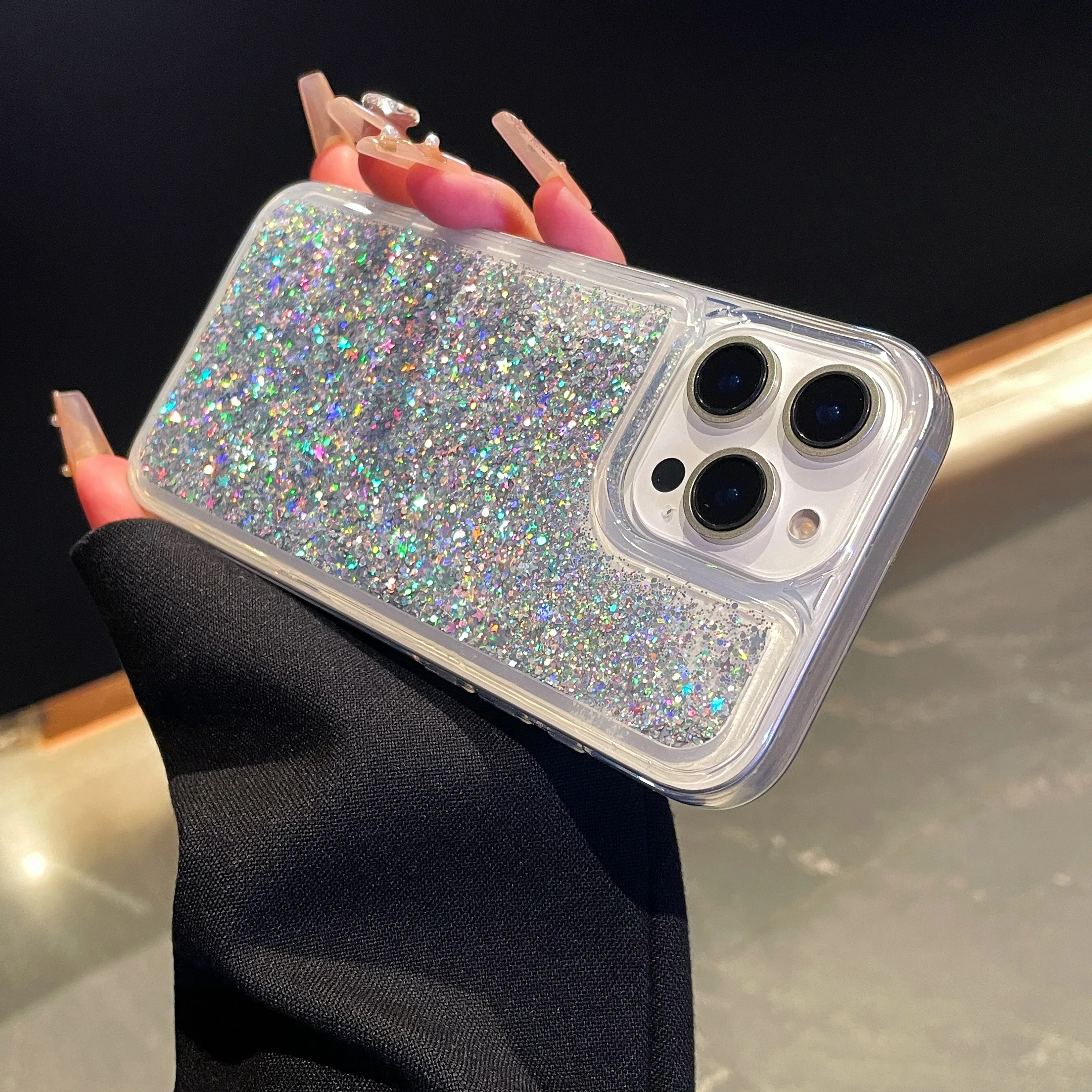 Sparkling Clear Glitter Quicksand Shockproof Phone Case with Bling Sequins