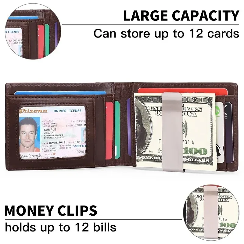 RFID Blocking Genuine Leather Gentleman Wallet - Front Pocket Money Clip Card Holder Metal Clip for Men 2