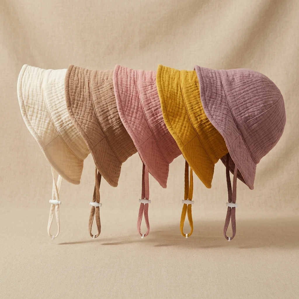 INS 베이비 순면 베이신햇 자외선 차단 통기성  벙거지 모자 단색 어린이 햇빛 가리개 모자