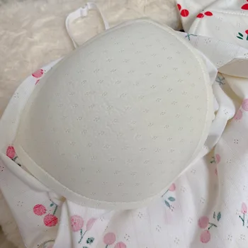 طقم بيجامة نسائي مكون من قطعتين مطبوع عليه الكرز بدون أكمام ملابس نوم مثيرة مع وسادة صدر ملابس للاستلقاء لصيف 2025 ملابس نوم دانتيل 4