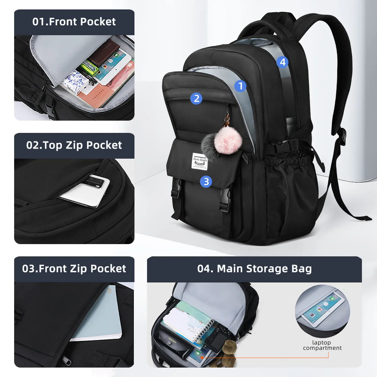 HK Large Capacity School Backpack Girls Bookbag for College Students Lightweight 15.6 inch Laptop Computer Backpack Notebook Bag 4