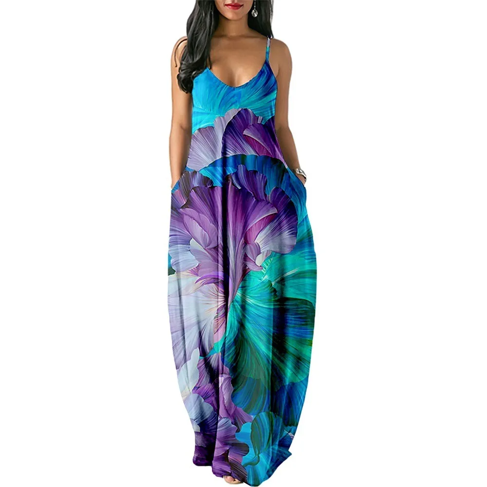 

Vintage Dresses Women Floral Plant Print Dress Beach Fashion Girls Gothic Sleeveless Party Dress Sundress Female Pocket Vestido