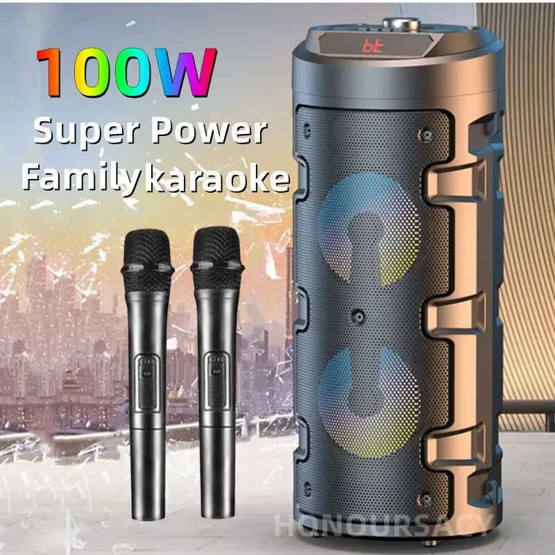 

100W High-power Karaoke Bluetooth Speaker Portable 360 Stereo Wireless Subwoofer RGB Light K Song Plaza Dance Card Caixa De Som