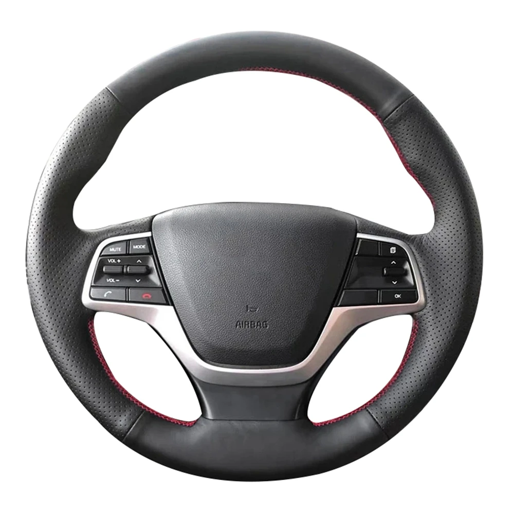 

Нескользящая черная оплетка из натуральной кожи для Hyundai Elantra 4 2016-2018 Solaris 2017 Accent 2018