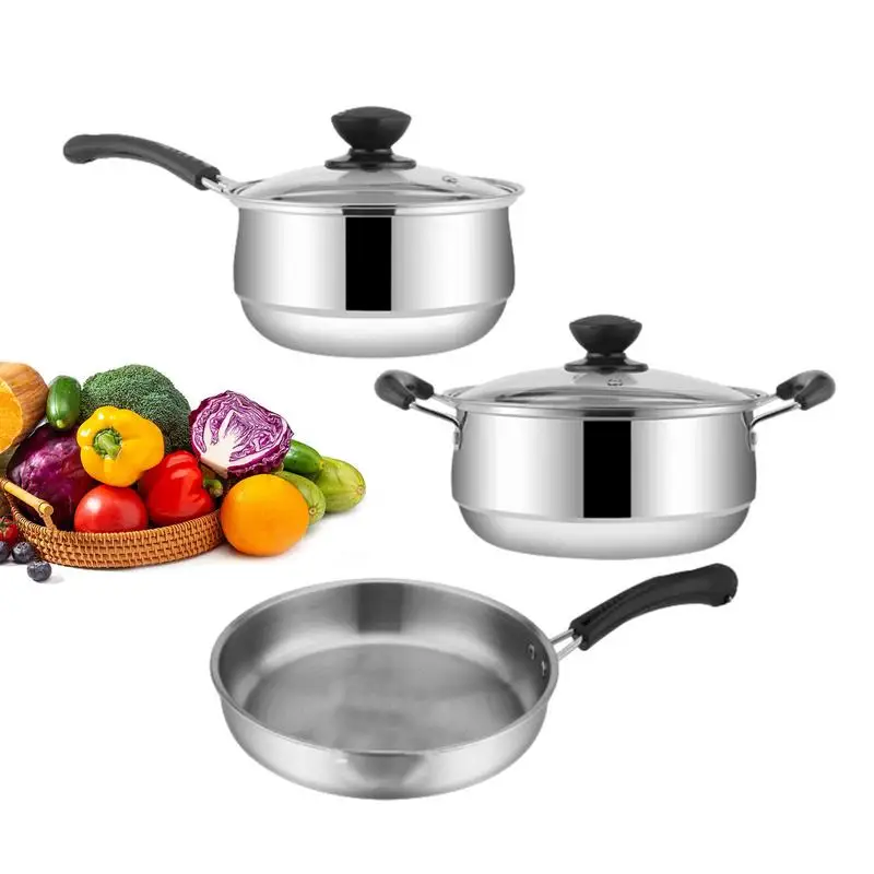 

Non Stick Pots And Pans Set 3pcs Stainless Kitchen Cookware Kitchen Cookware Pots and Frying Sauce Pans Set for Simmering