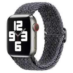 Braided Solo Loop Elastic Nylon Bracelet for Apple Watch - Stylish and Comfortable Strap (23 metallic black)
