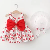Vêtements d'été pour bébés de 0 à 3 ans, robe de princesse fleurie sans manches avec chapeau et nœud pour filles, vacances à la mer 4