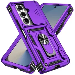 Enhanced Slide Camera Lens Phone Case with Hybrid Armor and Magnetic Ring Stand Holder - Samsung Z Fold 5 (PURPLE)