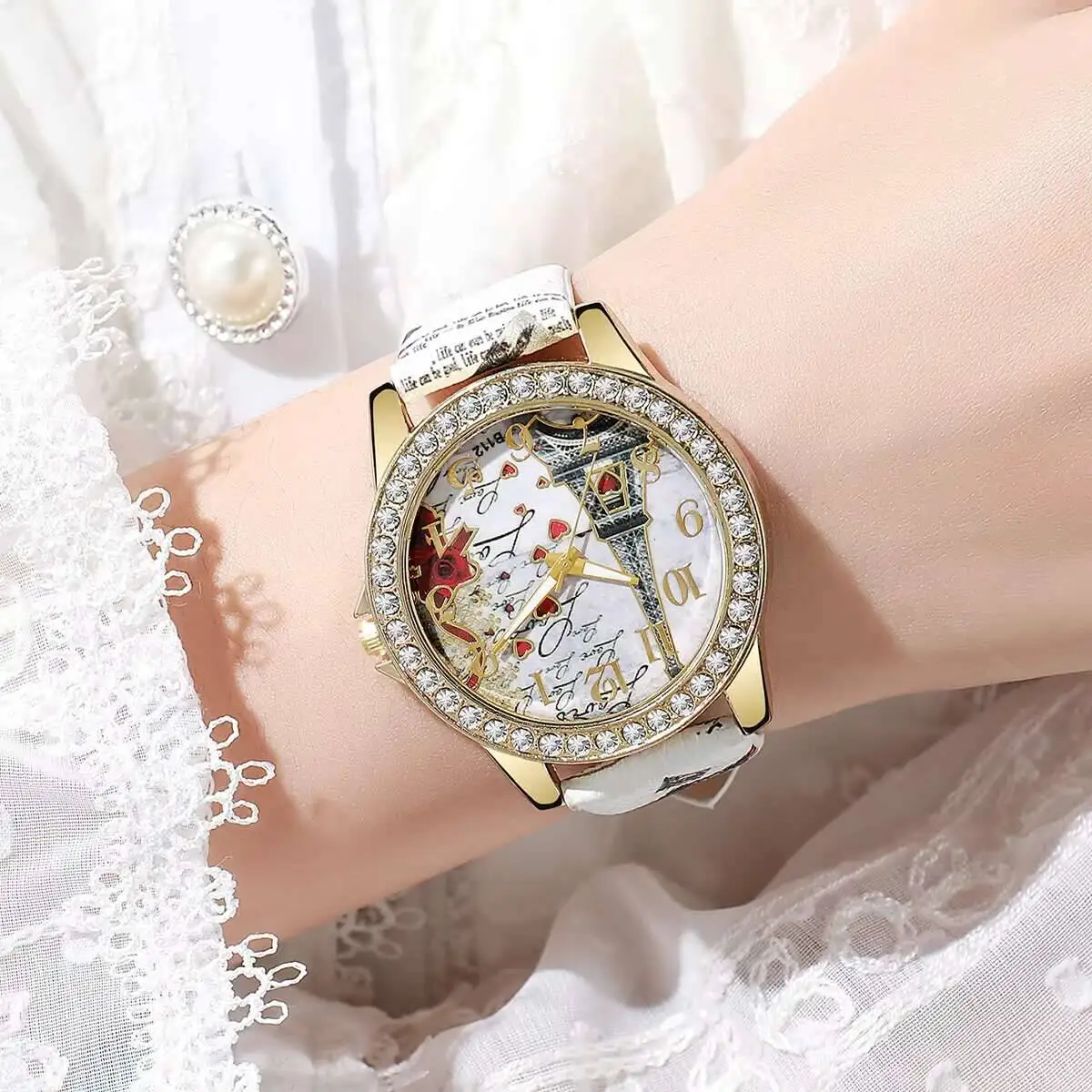 Fashion Flowers Women Watches Casual Leather Strap Analog Quartz Watch Reloj Mujer Girls Clock Gift Relogio Feminino - 4