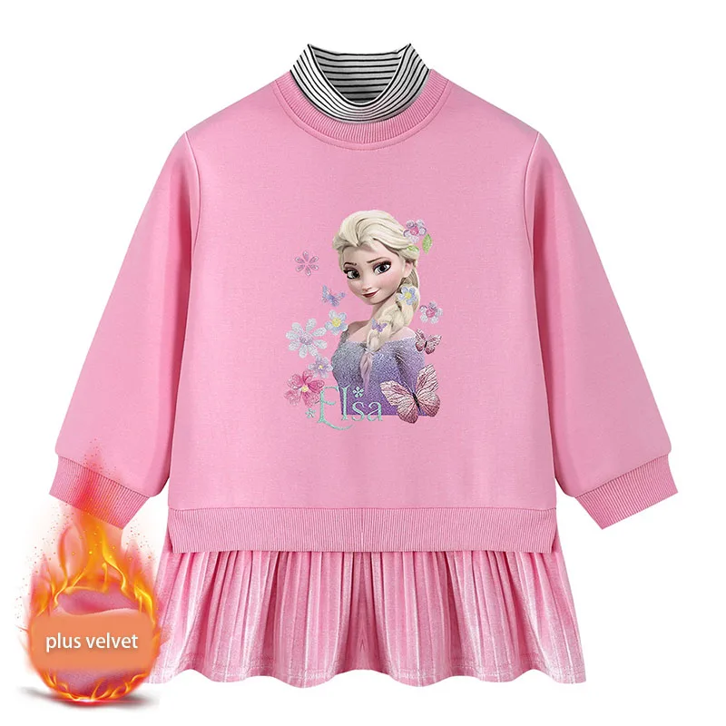 

Frozen Party Dresses for Girls Queen Elsa Children Top Anime Disney Girls New Autumn Winter Plus Velvet Sweatshirt Student Gift