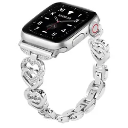 Diamond Heart Strap Metal Bracelet - 42mm - 44mm - 45mm - 49mm (Silver)