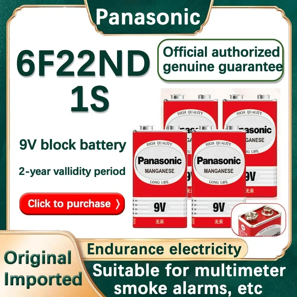 Alkaline Battery Disposable Battery 5PCS Panasonic 9V 6F22ND Alkaline Battery for Alarm Wireless Microphone Mercury Free Long working life