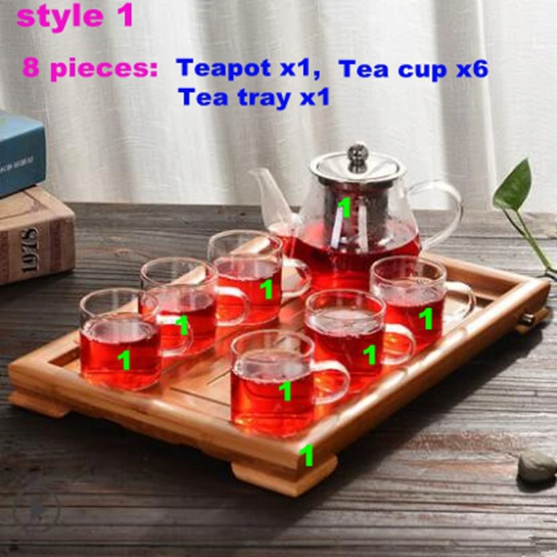 Set of heat-resistant glass tea sets teapots stainless steel filters red tea cups elegant cups