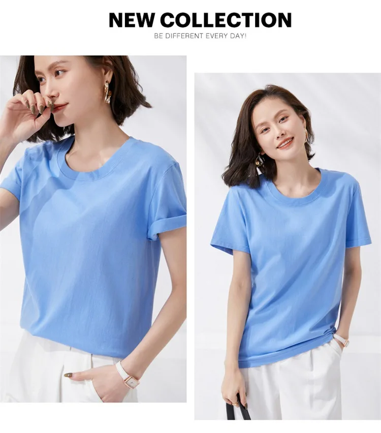 Women T-shirts 2024 Summer Tops Solid Short Sleeve Loose O-neck 100% Cotton Casual Ladies Shirts Harajuku Korean Woman Tshirts