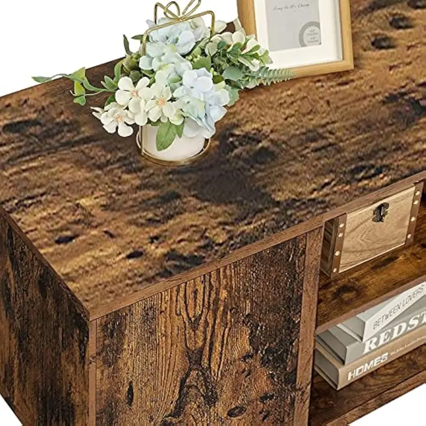 Retro TV Stand, Mid-Century Modern, Console Table, Entertainment Center, Storage Shelf & Cabinet, Living Room, Rustic Brown