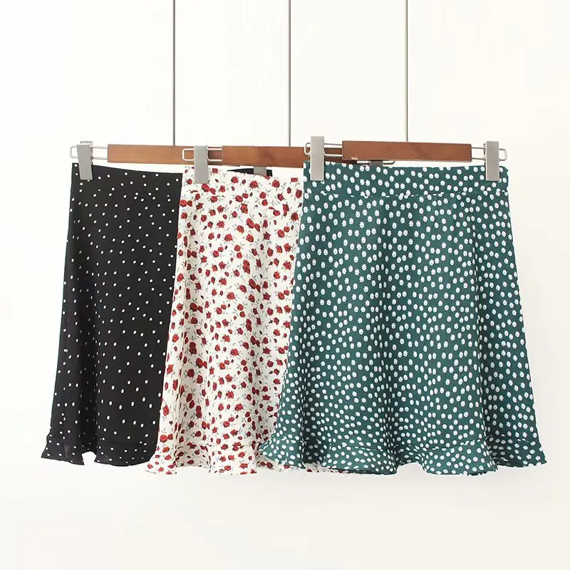 

Summer Casual White Skirt High Waist Women Chiffon Sexy Mini Skirts Dots Sweet Temperament Green 2023 Female Boho Beach Faldas