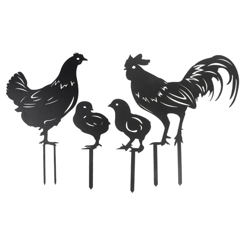 

Chicken Family Garden Stakes Hollow Out Animal Shaped Outdoor Ornament Yard Art Decors with Stake for Courtyard Lawn G2AB