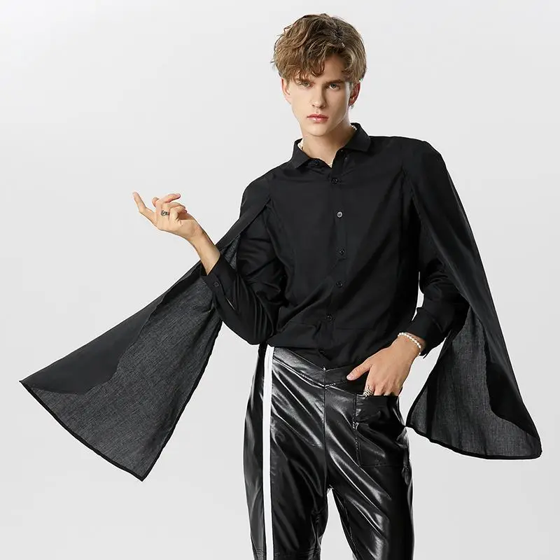 INCERUN-Camisa irregular monocromática masculina, lapela patchwork, streetwear